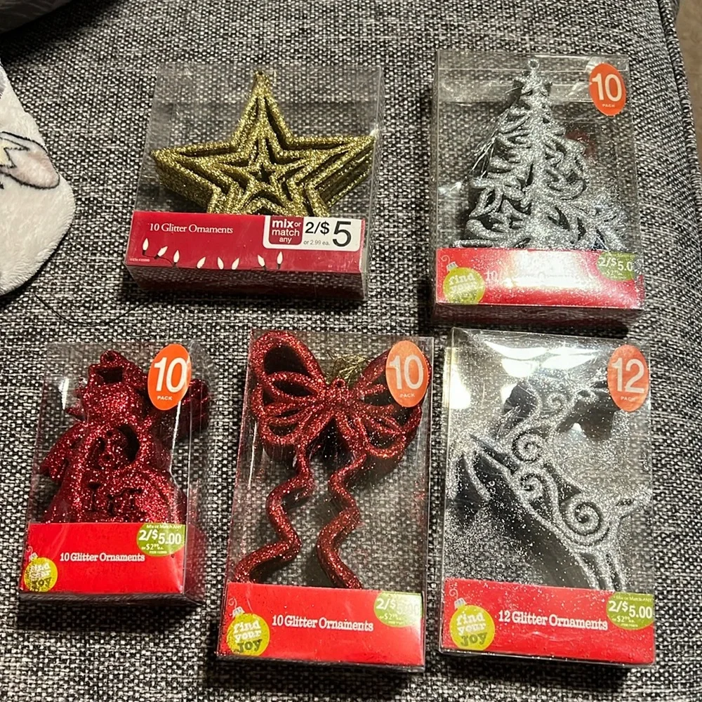 NWT Glitter Ornaments- 5 pk